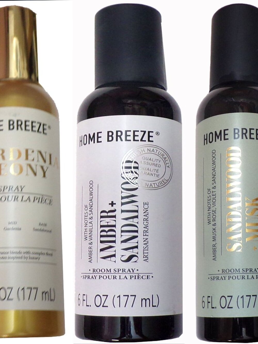 Home Breeze Fragrance Room Spray Sandalwood, Gardenia, Amber 6 fl oz (Set of 3)